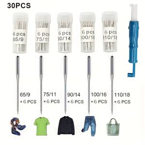 TEMU 30/75개 바늘 꿰기 도구 포함 재봉틀 바늘 세트 - 사이즈 65/9, 75/11, 90/14, 100/16, 110/18 - 싱어, 브라더, 자노메, 바르맥스 호환 - 필수 재봉틀 용품