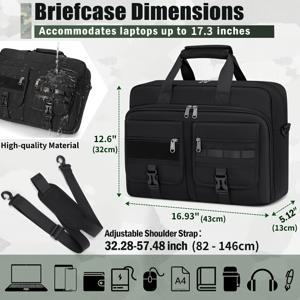 TEMU RAINSMORE 남성용 전술 메신저 백 - 17.3/15.6인치 TSA 승인 노트북 가방, 다중 수납공간, 내구성 폴리에스터, 조절 가능한 어깨끈 & 안전 지퍼 클로저, 블랙, 전문적인 외관, 매끄러운 질감 마감