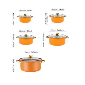 TEMU 5개 스테인리스 스틸 조리기구 세트 (뚜껑 포함) - 410급 내구성 강화 쌓기 가능한 냄비 & 딥 수프팟, 골드 손잡이 & 더블 핸들, 모든 가스/전기/인덕션 호환, 캠핑 및 가정용 레스토랑 사용 가능 - 내식성 & 튼튼한 디자인