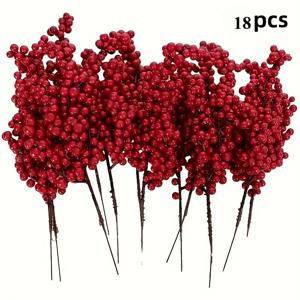 TEMU 18개 클래식 크리스마스 레드 베리 줄기, 다용도 장식, 비포장 PS 폴리스티렌 베리 가지, 가정, 파티, 다양한 방, 공예 및 선물에 적합, 크리스마스, 할로윈, 부활절, 하누카에 이상적