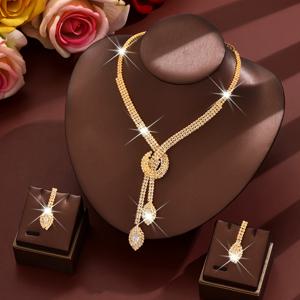 TEMU 여성용 라인스톤 웨딩 주얼리 세트 (반짝이는 귀걸이 및 목걸이 포함), 웨딩, 파티 및 신부와 신부 들러리들의 프롬에 적합.