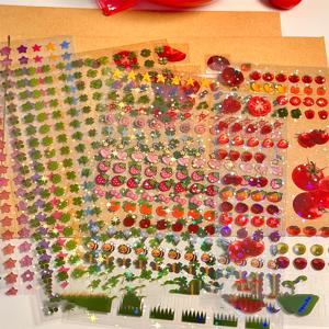 TEMU 레이저 미니 필름 스티커 4개입 - 이중 투명 별과 네잎 클로버 시리즈, 토마토 및 딸기 다양한 스타일, 저렴한 플래너 소재 스티커.