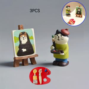 TEMU 애니메이션 고양이 석고 조각상 - 수제로 그린 레진 소품, 미니어처 이젤과 함께하는 매력적인 데스크탑 장식 (실내/야외 사용), 발렌타인데이·졸업식·고양이 애호가를 위한 특별한 선물 (전기 불필요) - Kawaii 홈 & 가든 컬렉터블, 예술적 조형물, 세밀한 공예