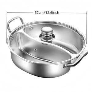 TEMU 12.6인치 중국 불고기 일체형 만두 불고기 냄비 중국 불고기 도구 이중 불고기, 스테인리스 스틸 샤부샤부 냄비, 인덕션 호환, 분리형 디자인, 향 분리, 두꺼운 가정용 음양 불고기|인덕션