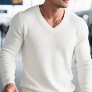 TEMU 남성용 단색 니트 풀오버 V넥 스웨터 재킷, 따뜻하고 새로운 스타일.
