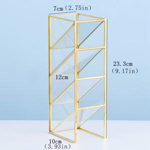 TEMU 투명 유리 & 구리 금속 데스크 정리함 - 조립 불필요 경량 메이크업 브러쉬 & 펜 홀더, 광택 처리, 화장대, 욕실, 사무실 수납용 - 유리 & 구리
