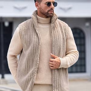 TEMU 남성용 니트 캐주얼 리버서블 칼라 따뜻한 조끼, 가을과 겨울에 적합한, 추운 날씨에도 착용하기 좋은, 레이어링을 위한 스타일, 줄무늬 패턴, 기계세탁이 가능한 남성 베스트, 도시형 웨어