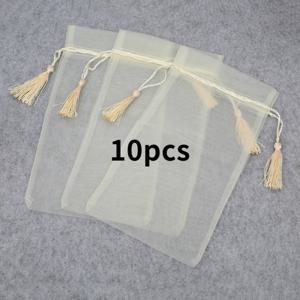 TEMU 10개 세트 고투명 오간자 태슬 백. 나노 방지 끈 포켓, 선물 포장용 투명 메쉬백 및 웨딩 캔디 & 기념품 가방. 두꺼운 내구성 강한 오간자 소재로 제작, 3초 빠른 개봉