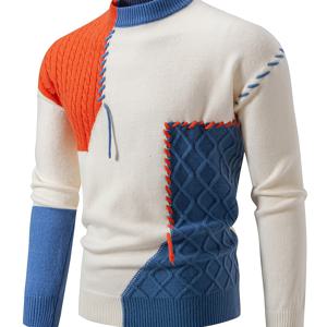 TEMU 남성용 슬림핏 케이블 니트 베스트 - 조절 가능한 드로스트링이 있는 긴팔 아웃도어 스포츠 웨어, 그린/브라운 컬러 블록 | 하이킹, 파티 및 캐주얼 착용을 위한 핸드워시 겨울 레이어링 아이템 (남성 & 청소년)
