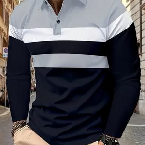 TEMU 남성 컬러블록 긴팔셔츠