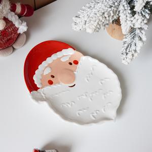 TEMU 1개 크리스마스 산타 세라믹 접시, 큰 수염의 산타를 특징으로 하는 귀엽고 정교한 트레이, 샐러드 및 가벼운 식사에 적합, 크리스마스 저녁 식사용 식기, 파티 디저트 케이크 접시, 징글브레드 쿠키 스낵 트레이, 선물용품