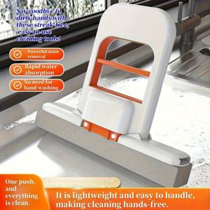 TEMU 자체 물기 제거 기능이 있는 접이식 걸레 1개 - 바닥과 테이블 청소를 위해 공간 절약을 위해 설계되었으며, 미끄럼 방지 받침대와 회전 헤드가 장착되어 좁은 공간에 적합합니다.