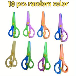 TEMU 10개 플라스틱 안전 가위, 랜덤 색상 - 학생, 미술 프로젝트 & 공예용 휴대용 종이 가위 | 안전한 사용을 위한 둥근 날 | 학교 활동, 가족 결속 및 창의적인 프로젝트에 적합 | 종이, 점토에 사용하기 쉬움
