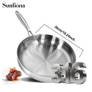 TEMU Sunfiona 316 스테인리스 스틸 프라이팬 - 3겹 논스틱, 무코팅, 인덕션 쿠커 및 오븐용 긴 손잡이 웍, 빠른 가열, 식기세척기 사용 가능, 야채와 고기 스튜에 이상적, 다용도 요리 팬|세련된 스테인리스 디자인|내구성 있는 조리기구