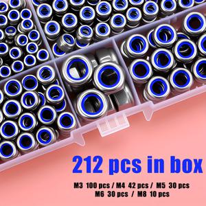 TEMU 212피스 스테인리스 스틸 미터법 락넛 키트, 나일론 인서트 육각형 락넛 M3 M4 M5 M6 M8, 와셔용, 광택 마감, 방청, 진동 및 충격이 심한 환경에서 볼트 풀림 방지