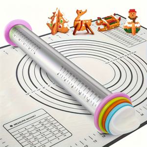 TEMU 1개 조절 가능한 두께 스테인리스 스틸 롤링핀 컬러링 링 포함 - 430 스테인리스 내구성 베이킹 도구, 반죽, 피자, 페이스트리용 | 손잡이 편리한 그립 & 측정 표시 | 전문가 및 가정 주방 필수품, 페이스트리 준비, 생생한 주방 용품, 쉬운 청소 표면, 반죽 롤링, 세련된 디자인, 견고한 구조, 요리 애호가