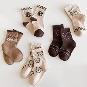TEMU 5-쌍 남아 & 여아 곰 패턴 중목 양말 - 따뜻한 겨울용 보온 양말, 놀이 약속, 크리스마스 선물, 귀여운 곰, 손세탁 가능한 남아와 여아용