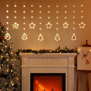 TEMU 크리스마스 빙산 커튼 조명, 크리스마스 LED 눈꽃 커튼 조명 세트 - , 사슴, 눈사람, 나무 디자인 | 8가지 전원 모드가 있는 전원 공급 장식 스트링 조명, 가정, 침실 및 파티에 적합.|DIY