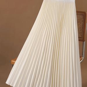 TEMU 여성용 우아한 A라인 스모크 드레스 - 스모크 버튼 클로저 & 수직 스모크 패널, 솔리드 베이지 미디엄 길이 우산 스커트, 100% 폴리에스터 세탁 가능, 캐주얼부터 세미 포멀까지 사계절 드레스