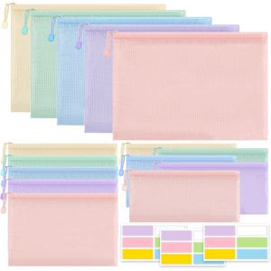 TEMU 15개 메쉬 지퍼 파우치 - A4/A5/A6 투명 창문 문서 보관 가방, 내구성 있는 PVC 학교 및 사무용품 정리함 (펜, 연필, 마커, 가위용), 다색 옵션, 펜슬 케이스 스토리지, 투명 디자인, 튼튼한 지퍼 클로저|파우치