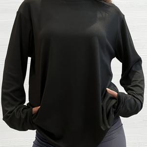 TEMU 여성용 오버사이즈 롱슬리브 티셔츠 - 솔리드 컬러 루즈핏 라운드넥 캐주얼 레이어링 탑, 운동복, 야외 활동 및 일상복에 적합 - 세탁기 사용 가능한 편안한 스트레치 소재