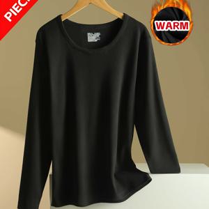 TEMU 남성용 가을/겨울용 보온 속옷 상의, 라운드넥의 핏되는 베이스 레이어, 블랙, 화이트, 그레이 색상으로 제공.