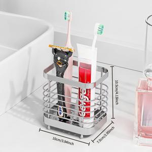 TEMU 드릴 없는 설치 - 헤비듀티 스테인리스 스틸 욕실 정리대, 공간 절약형 카운터탑 또는 벽걸이 칫솔 거치대와 배수 랙, 전기 및 수동 칫솔용, 치약 - 욕실 수납 선반, 세련된 디자인, 내구성 있는 구조, 가정 조직