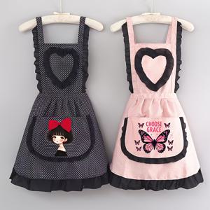 TEMU 2개 세트 귀여운 레이스 트림 앞치마, 하트 & 나비 프린트 - 내구성 있는 폴리에스터 캔버스, 조절 가능한 목 스트랩, 주방, 정원 가꾸기, 커피 만들기 등에 완벽 - 스타일리시하고 기능성 디자인, 주방 앞치마|재미있는 프린트 앞치마|조절 가능한 스트랩, 귀여운 앞치마