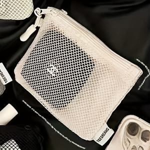 TEMU 메쉬 지퍼 파우치 - 휴대용 메이크업, 화장품 및 화장품 정리 가방, 이중 수납공간의 컴팩트 여행 정리함, 립스틱, 여행용 메이크업 가방에 완벽한 필수품|파우치