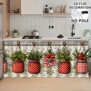 TEMU 2D 평면 짧은 밸런스 커튼 (병/허브/토마토 디자인) - 창문, 세탁기 사용 가능한 싱크대, 욕실, 거실 및 침실용 스커트 보드 - 쉬운 설치, 밸런스 보드 장식, 2D 평면