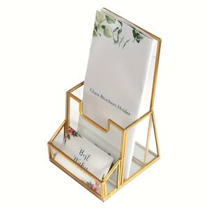 TEMU 우아한 골든 글라스 브로셔 홀더 - 사업장용 ID카드 수납공간, 현대적인 삼단형 디스플레이 스탠드 (전단지/잡지 등에 적합), 조립 불필요, 마감, 내구성 있는 제작