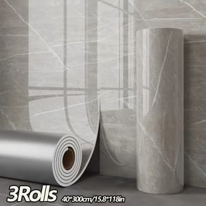 TEMU 3mm 두께 접착식 대리석 타일 XPE 폼 스티커 3롤, 쉽게 자르고 설치 가능한 벽지, 탈부착 및 방수 기능, 주방, 거실, 식탁, 배경 벽 장식용