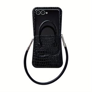 TEMU 새로운 스타일리시 여성용 크로커다일 패턴 폰 케이스, 갤럭시 Z 플립 7에 적합, 끈이 있는 로드 립/휴대폰 케이스