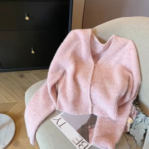 TEMU 여성용 프렌치 엘레강스 레이디 V넥 소프트 숏 스위트 스웨터, 신상 가을/겨울 디자인, 게으른 스타일, 나이 감추는 패셔너블한 가디건 (년년)