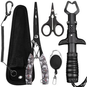 TEMU 3/6개 다기능 낚시용품 세트, 롱노즈 루어 플라이어, 스테인리스강 방청, 미끄럼 방지 피쉬그리퍼, 낚싯줄 가위, 분실 방지 로프, 수납식 버클, 보관백, 야외 낚시 장비