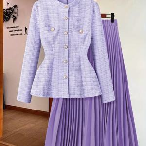 TEMU 우아한 여성 의상: 정교한 디자인, 매력적이고 직장 및 사회 행사 모두에 적합, 인기 스커트 세트.