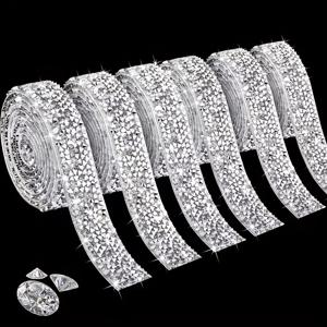 TEMU 6롤 자체 접착 라인스톤 리본, 실버 레진 라인스톤 스트립, 라인스톤 롤 스티커, 반짝이는 반짝이는 리본 라인스톤이 특징이며 공예에 적합합니다.