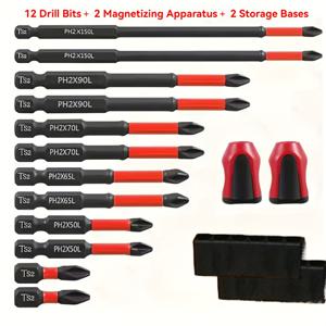 TEMU 14피스 자석 미끄럼 방지 드릴 비트 세트: 12개 비트, 2개 자석, 2개 보관대. S2-스틸 전동 및 수동 크로스/임팩트 드라이브용. 비침 그립 – 완벽한 [6피스 스크루드라이버 팁 키트] 가족이나 친구에게 주기 좋은 선물