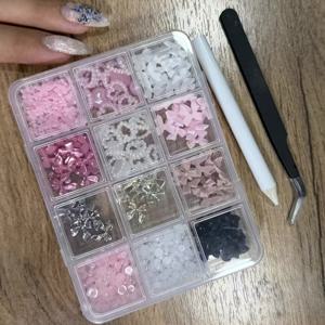 TEMU 올인원 네일 박스 - 레진 리본 & 장식 액센트 포함 - 믹스 컬러, 초보자와 전문가를 위한 네일 디자인 - 홈 매니큐어/페디큐어, 파티, 웨딩, 포토 촬영용
