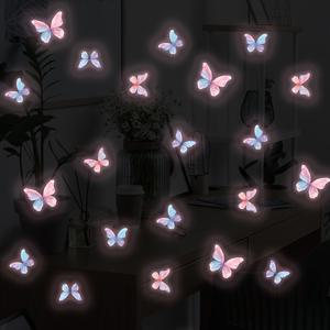 TEMU 자체 접착식 야광 나비 벽 스티커 5개 세트 - 방, 문, 벽용 자체 발광 PVC 데칼, 접착제 필요 없음 (떼어내기 쉬움) - 플라스틱