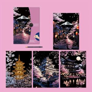 TEMU A3 반짝이는 도시 야경 스크래치 아트 4pcs 세트, 레이저 DIY 성인 스크래치 아트 컬러풀 라제르 스크래치 아트, 예술적인 수유활동, 창의적인 취미, 디자인, 레이저컷 작품, 수공예 아트, 고퀄리티 핸드메이드, Adult용 Art Kit, DIY Craft Set, 취미가를 위한 선물, 창의적인 개인