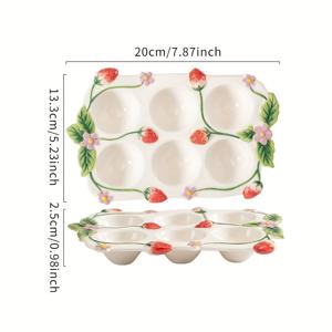 TEMU 세라믹 계란 보관함 & 주방 수납용기 다중구획 - 타원형, 식품안전, 식기세척기 사용가능 (가스/전자레인지 호환) - 장식적인 꽃무늬와 둥근모서리, пастель색상(핑크, 그린, 옐로우, 레드, 화이트) 디자인 - 이면봉투 사용이 편한 올인원 에그 저장대 & 베이킹 트레이 - 소규모 주방에 최적의 내구성 있는 세라믹제작물, 고급감있는 주방도구