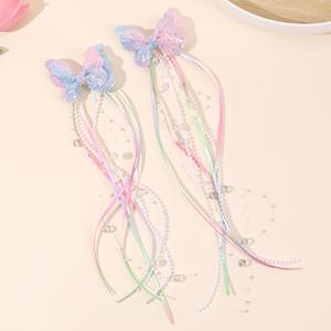 TEMU 2개 세트 - 반짝이 나비리본 머리핀, 긴 술장식과 무지개색상의 소녀용 헤어바레트, 액세서리 & 선물