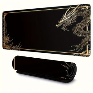 TEMU 오버사이즈 블랙 앤 골든 드래곤 게이밍 마우스 패드 - 미끄럼 방지 고무 바닥, 편안한 디자인 - 가정, 사무실, 노트북 및 PC 게이밍을 위한 튼튼한 데스크 매트