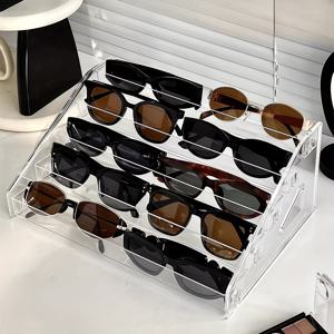 TEMU 블랙 프레임이 있는 5단형 헤비듀티 투명 아크릴 안경 & 유리잔 수납장 - 5개의 칸막이가 있는 다층식 정리함, 견고한 모던 디자인으로 옵션사무실, 가정용 또는 소매점에 적합 - 쉬운 조립 필요, 스크래치 방지 전시대, 패션 선글라스와 보호구를 위한 트랜스퍼런트 스타일,
