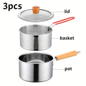 TEMU 3pcs 스테인리스 스틸 필터 팬, 팬 본체+뚜껑+프라이팬 포함, 딥 프라이어, 필터 조리기구, 오일 필터, 수프 냄비, 우유 냄비, 요리 액세서리, 수프 조리 냄비,스테인리스 스틸 디자인,고품질 강철,다용도 조리기구