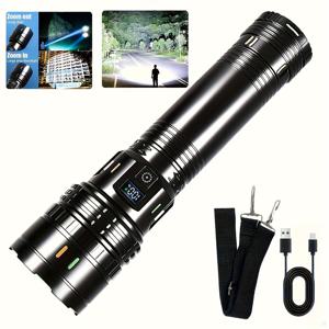 TEMU 1개 야외 고광도 대용량 루멘 손전등, 오래가는 대용량 배터리 - LED 탐지등, 가정용 전기 차단, 자동차 수리, 야간 외출, 낚시, 모험 생존 도구, 크리스마스 및 할로윈 휴일 소품에 적합.