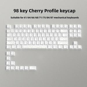 TEMU 화이트 크랙글 투명 키캡 세트 | PBT+PC 재질 | 체리 | 측면 엠보싱 내구성 캐릭터 | 지원 | 61/64/68/75/84/87/98/104/108 키 메카닉 키보드 호환 | 매우 내구성 있고 색상 유지 | 부드러운 느낌|키캡|키캡