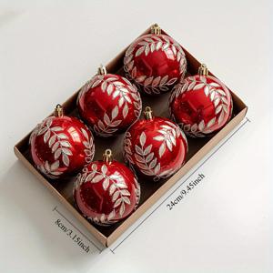 TEMU 6개/박스 크리스마스 8cm 볼, 페인트된 수제 진주 버드나무잎 장식공, 펜던트용품, 정교한 크리스마스 트리 장식, 내구성 있는 고급형 핸드메이드 오너먼트, 시즌별 홈데코 & 파티 플래닝