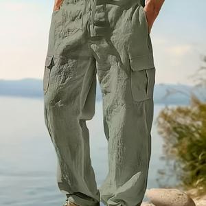 TEMU 2025 신상 남성용 리넨 작업바지, 심플한 컬러 매치. 통기성 좋은 소재로 답답함 없이 캐주얼한 느낌을 완벽히 연출|린넨